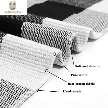 Cotton Buffalo Plaid Rug 2'X3' Black and White Checked Rug Washable Doormats Indoor Outdoor Rugs for Layered Front Door Mats, Porch, Kitchen, Farmhouse, Entryway