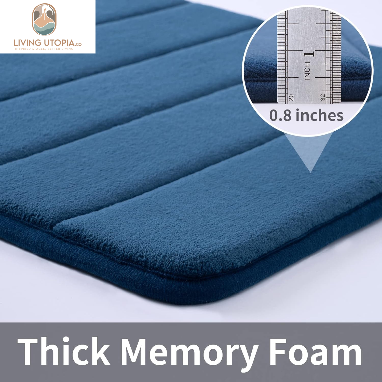 Memory Foam Bath Mat 20” X 32”, Water Absorbent Shower Mat, Thick Bath Rugs for Bathroom Non Slip with PVC Backing, Ultra Soft Bathroom Rugs for Bathroom Floor & Tub, Navy