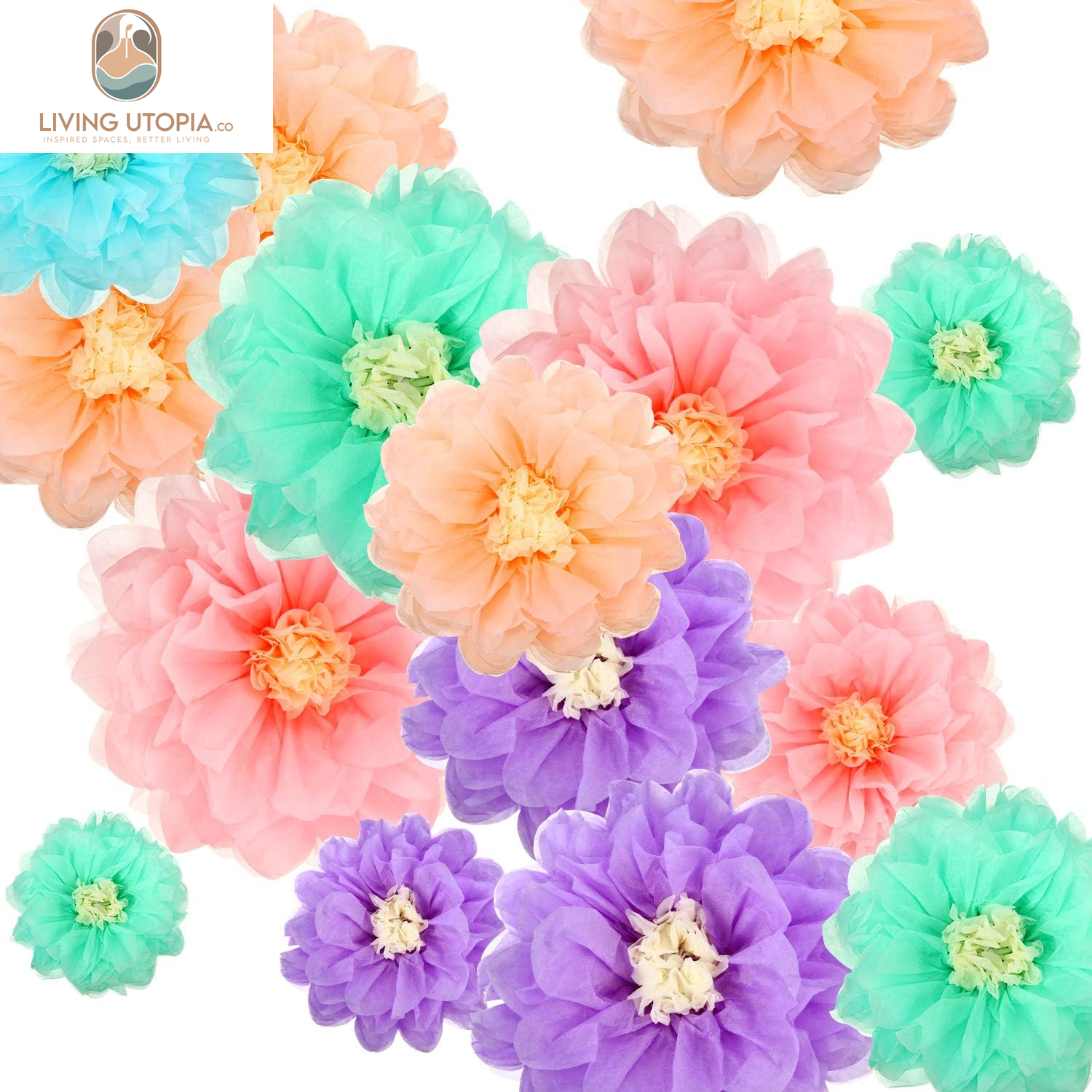 20 Pieces Mexican Paper Flower Tissue Day of the Dead Pom Poms 3D Paper Flower DIY Crafting for Halloween Thanksgiving Fiesta Wedding Party Ceiling Bloom Decoration(Vivid Color)
