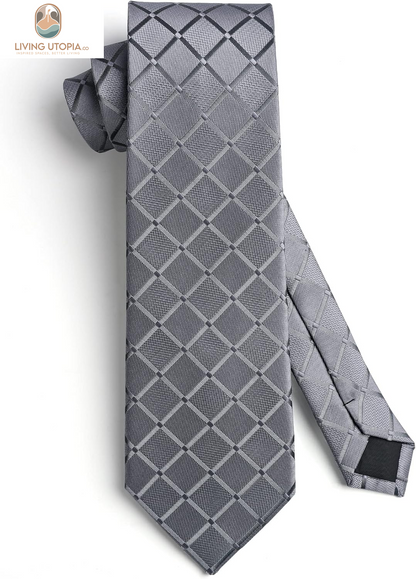 Plaid Checkered Tie Handkerchief Woven Classic Formal Men'S Necktie & Pocket Square Set