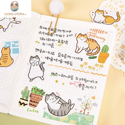 45PCS Cute Boxed DIY Cartoon Doggy and Cat Adhesive Paper Pets Shaped Stickers for Laptop Planners Scrapbook Cups Diary Notebooks Album Phone Case (Dog and Cat)
