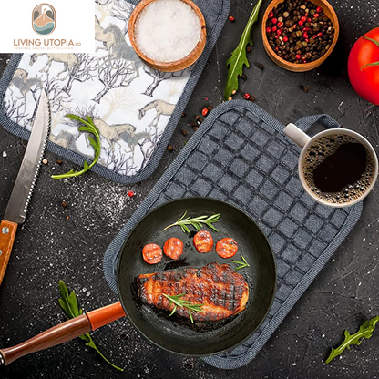 Pot Holders Set of 3 Silicone Printing Non Slip Heat Resistant, Yarm-Dyed Hot Pads Cotton Home Kitchen Cooking Barbecue Microwave Women Men Machine Washable BBQ Grilling. (Gray Potholders)