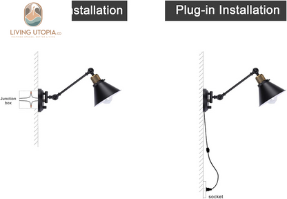 Wall Sconce Plug In, Dimmable Wall Sconce Wall Lights with Plug in Cord and Dimmer On/Off Knob Switch, Swing Arm Wall Light for Bedside Bedroom Stairway Living Room(1 Pack, 1 Bulb Included)