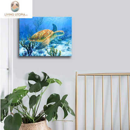 Bathroom Decor Sea Turtle Pictures Painting Wall Art Beach Decor Canvas Prints Nautical Bathroom Wall Decor Canvas Wall Art Coastal Decor Ocean Decor Small Framed Artwork for Walls Size:12"X16"Inch