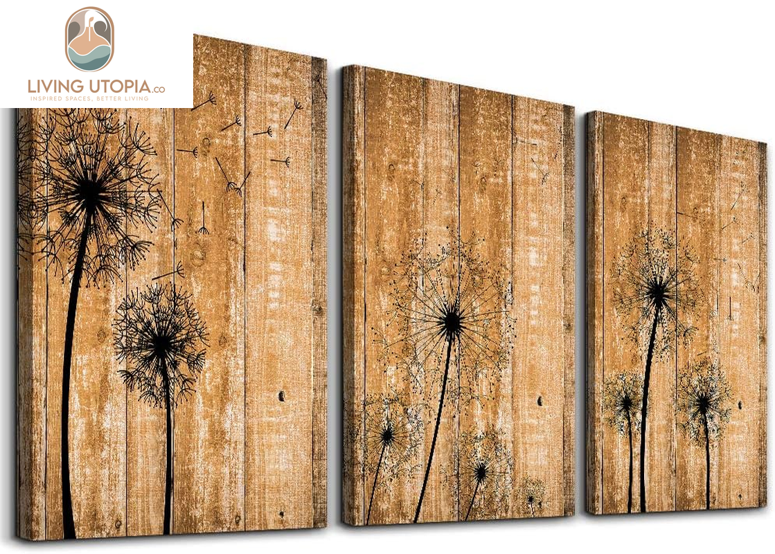 Modern Bathroom Wall Decoration for Bedroom Canvas Wall Art for Living Room Kitchen Works of Art Dandelion Wood Grain Flowers Watercolor Painting Canvas Prints Office Home Decoration 16 "X 24" 3 Piece