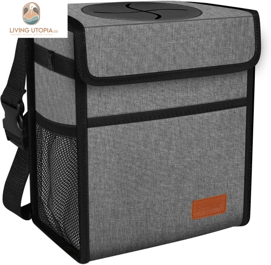 Car Trash Can Leak Proof Car Trash Bag Waterproof Car Garbage Can with Lid for SUV Front Seat Multipurpose Car Hanging for Headrest Collapsible and Portable with Storage Mesh Pocket, Grey
