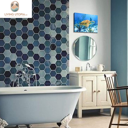 Bathroom Decor Sea Turtle Pictures Painting Wall Art Beach Decor Canvas Prints Nautical Bathroom Wall Decor Canvas Wall Art Coastal Decor Ocean Decor Small Framed Artwork for Walls Size:12"X16"Inch