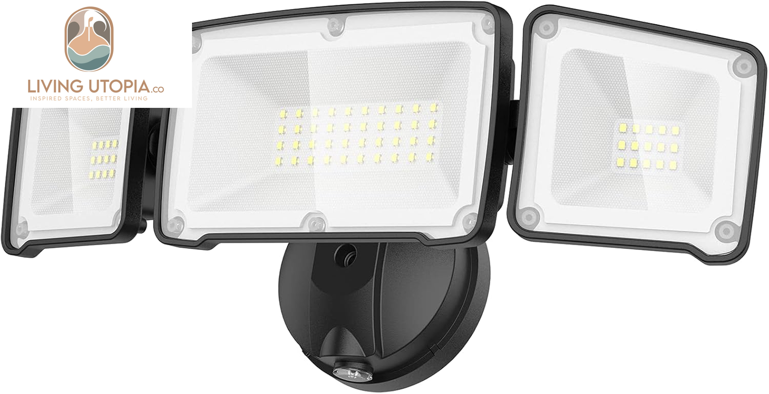 3500LM Dusk to Dawn LED Security Lights Outdoor, 35W Outdoor Flood Light with Photocell, 5500K, IP65 Waterproof 3 Head Exterior Light for Garage, Patio, Yard（Black）