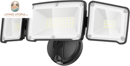 3500LM Dusk to Dawn LED Security Lights Outdoor, 35W Outdoor Flood Light with Photocell, 5500K, IP65 Waterproof 3 Head Exterior Light for Garage, Patio, Yard（Black）