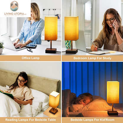 Table Lamp with USB C USB a Port,Square Touch Lamp for Bedroom with 3 Way Dimmable 2700K Warm Light, Beige Fabric Lamp Shade Small Lamp for Night Stand LED Bulb Included