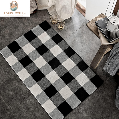 Cotton Buffalo Plaid Rug 2'X3' Black and White Checked Rug Washable Doormats Indoor Outdoor Rugs for Layered Front Door Mats, Porch, Kitchen, Farmhouse, Entryway