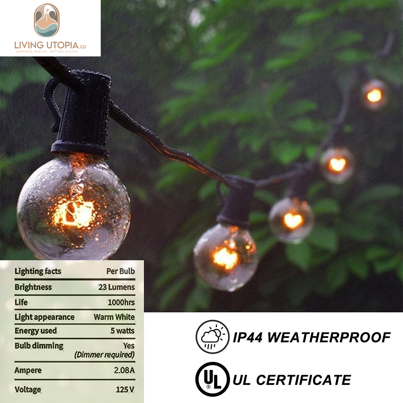 50 Feet Patio String Lights with 53 Edison Globe Bulbs, UL Listed for Indoor Outdoor Use, E12 Socket Base, Connectable Lights for Porch Deck Gazebos Balcony Wedding Gathering Parties Decor, Black