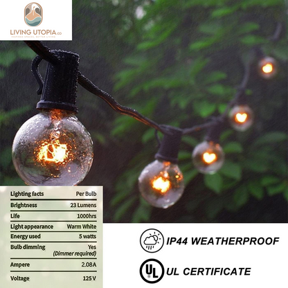 50 Feet Patio String Lights with 53 Edison Globe Bulbs, UL Listed for Indoor Outdoor Use, E12 Socket Base, Connectable Lights for Porch Deck Gazebos Balcony Wedding Gathering Parties Decor, Black