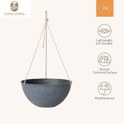 Large Hanging Planters for Outdoor Plants - Hanging Flower Pots Weathered Gray (13.2 Inch, Set of 2)