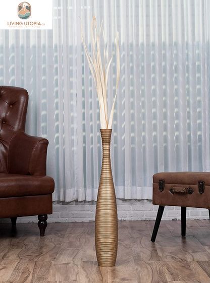 Large Floor Vase – Handmade Flower Holder Made of Wood, Sophisticated Tall Vase for Decorative Branches, Pampas Grass and Dried Flowers, 28 Inches, Gold